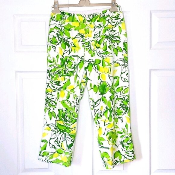 𝅺VINTAGE Lime White Yellow Print Capris - Picture 6 of 6